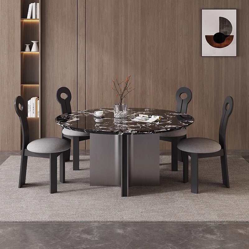 Black rose natural marble round dining table - italian minimalist style, modern designer luxury stone dining table