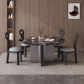 Black rose natural marble round dining table - italian minimalist style, modern designer luxury stone dining table