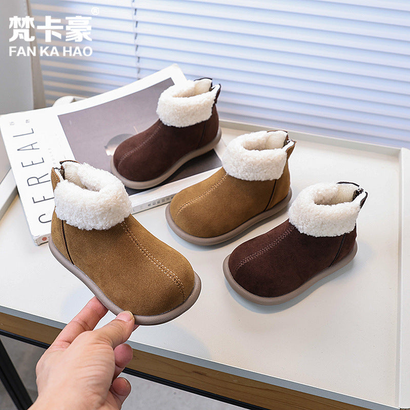 Vancahao girls' boots  winter new korean style children's fashion double-layer cotton short boots student frosted fashion boots