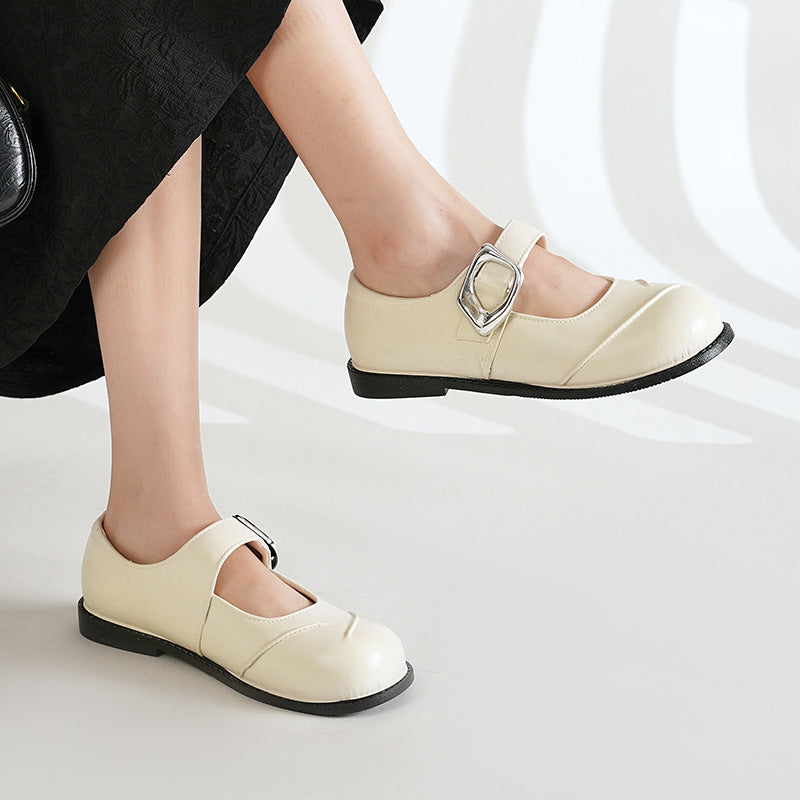 Loafers 2025 new spring autum british style retro small silver buckle round toe pvc slip-on thick sole loafers