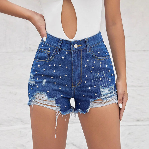 Rough edge denim shorts women's summer thin 2025 new loose fringed Spice Girl wide-leg hot pants