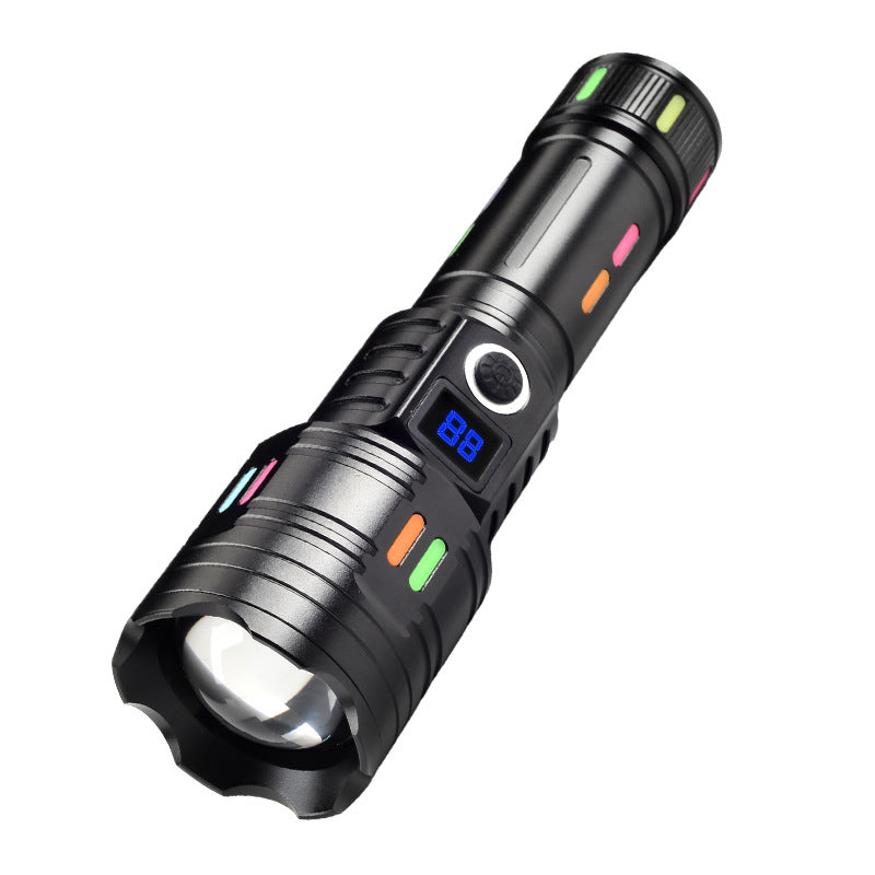 Cross-border new white laser strong light flashlight Type-C charging smart screen display fluorescent colorful LED flashlight
