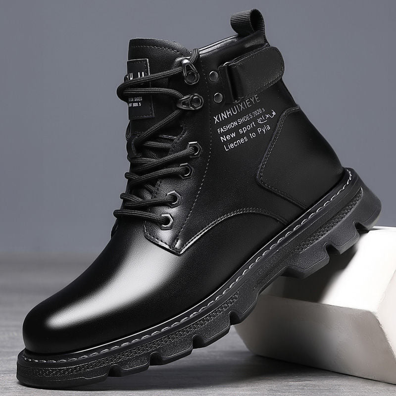 Spring martin boots british style high top waterproof leather boots knee socksfleece-linedheattech cotton shoes men's short boots snow boots