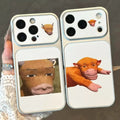 Confused cow funny emoji stickers for apple 17 pro, personalized phone case, lying cow ip18 soft case