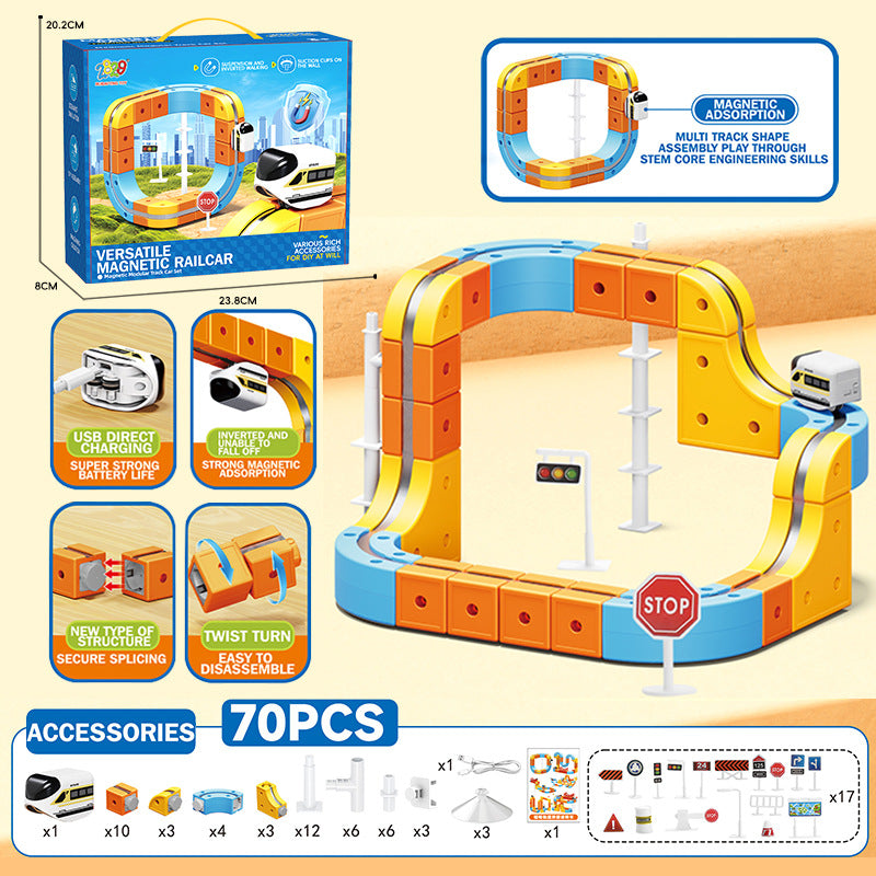 hot-selling electric magnetic track car, mini high-speed train, children's educational toy, building block set, magical 3d toy