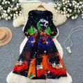 spring new arrival: royal court style retro stand collar dress - european & american socialite design, cinched waist, single-breasted button, printed maxi dress