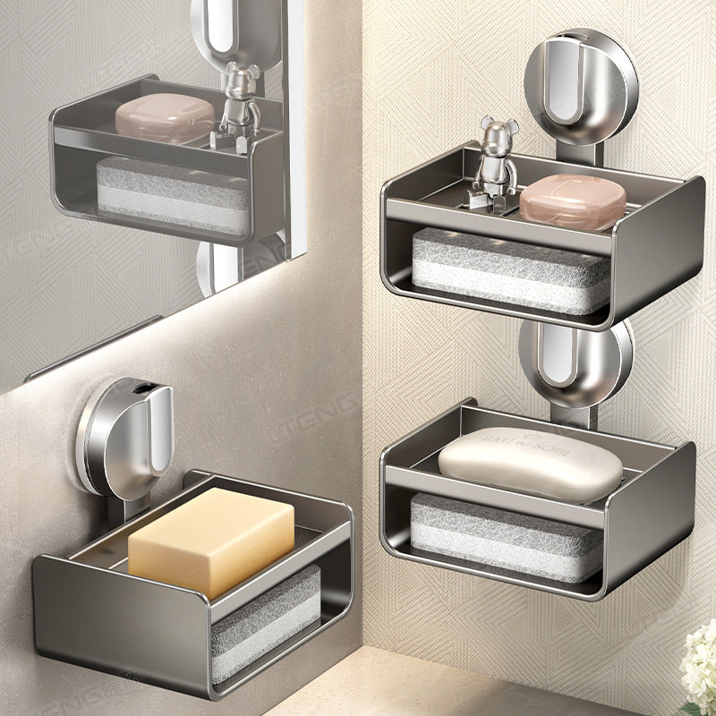 Household Suction Cup Soap Box Shelf Toilet Bathroom Sink Free Punching Wall Hanging Sponge Soap Drain Box