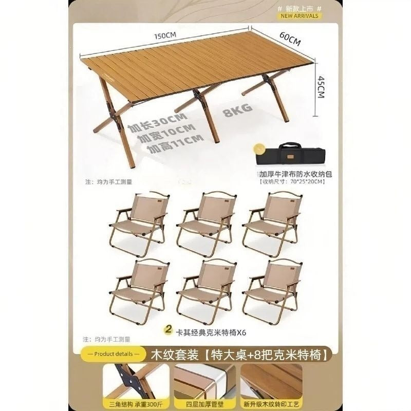 Camping table outdoor multi-functional foldable camping table and chair suit stall table portable plaid camping chair no