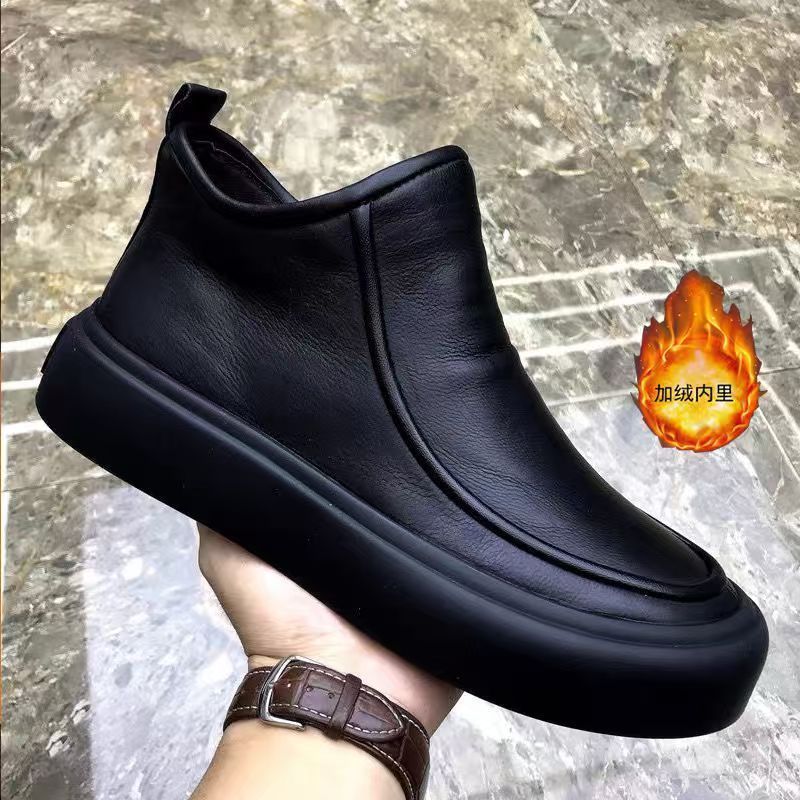 Men's black leather ankle boots - new autumn/winter 2025 collection: casual, fleece-lined, slip-on, stylish, and versatile
