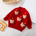 Christmas kids' sweater - korean velvet thickened, cartoon bear hand-knitted base layer for boys and girls