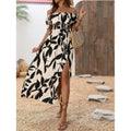 Women's one-shoulder, cinched-waist, slit maxi dress – perfect for work, vacation, and casual wear. summer fashion essential