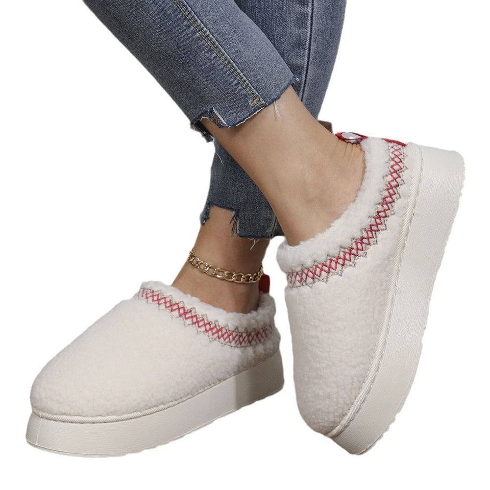 Thick soleoutwearwinter baotou half slippers new arrival ethnic style lace furry half-top export snow cotton slippers