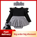 Children's clothingfall and winter style infant and toddler pit strip long sleeves double-layer flying sleeves and houndstooth skirt
