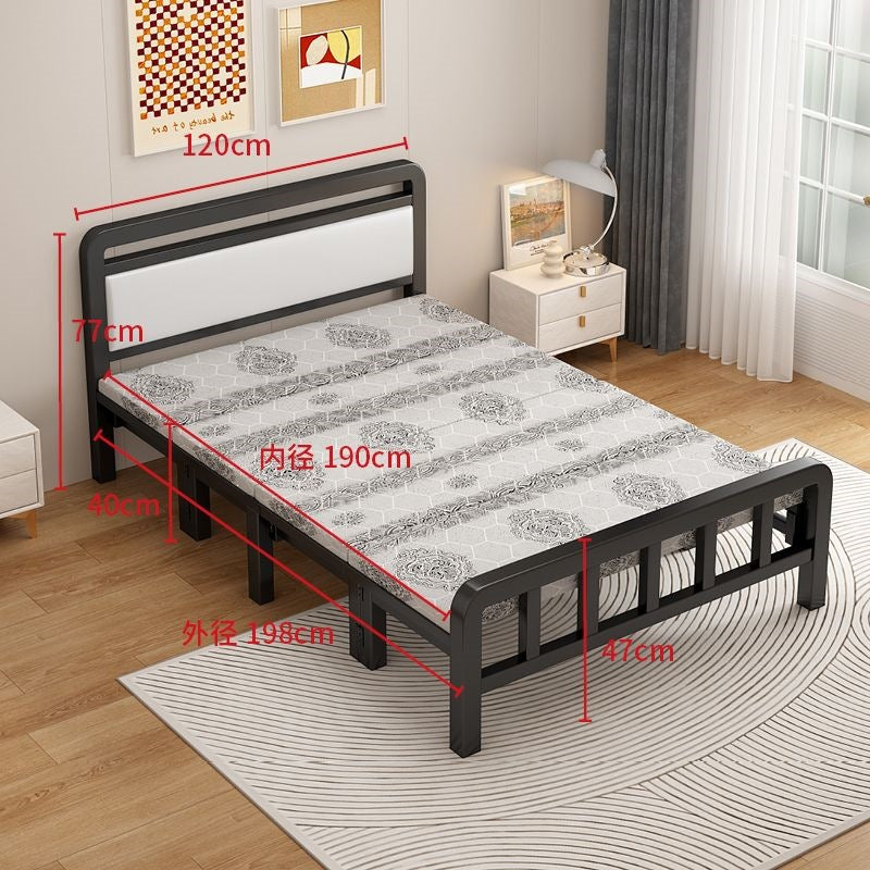 Four-fold foldable bed single bedfor homesimple office lunch break double rental house adult iron bed