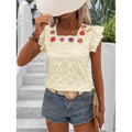 Ready-to-ship, export-quality, 1688 square-neck, crochet-trimmed, flutter-sleeve, solid-color women's top