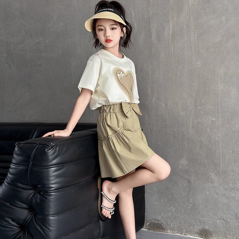 Girls' summer korean style outfit  new casual girl's short sleeve and shorts two-piece set student sweet t-shirt