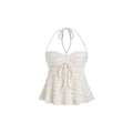 European and american cross-border women's spring  new collection: solid color lace-up bowknot sexy backless halter mini camisole top
