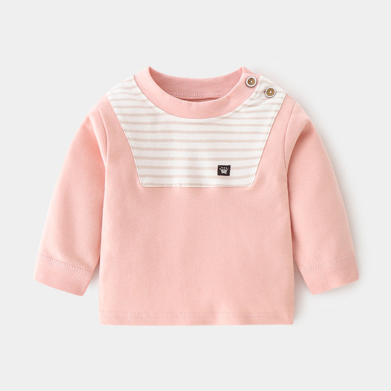 Babylon baby autumn clothes baby pure cotton home retropure cottonspring & fallintimates bottom shirt children's clothing shoulder open t-shirt
