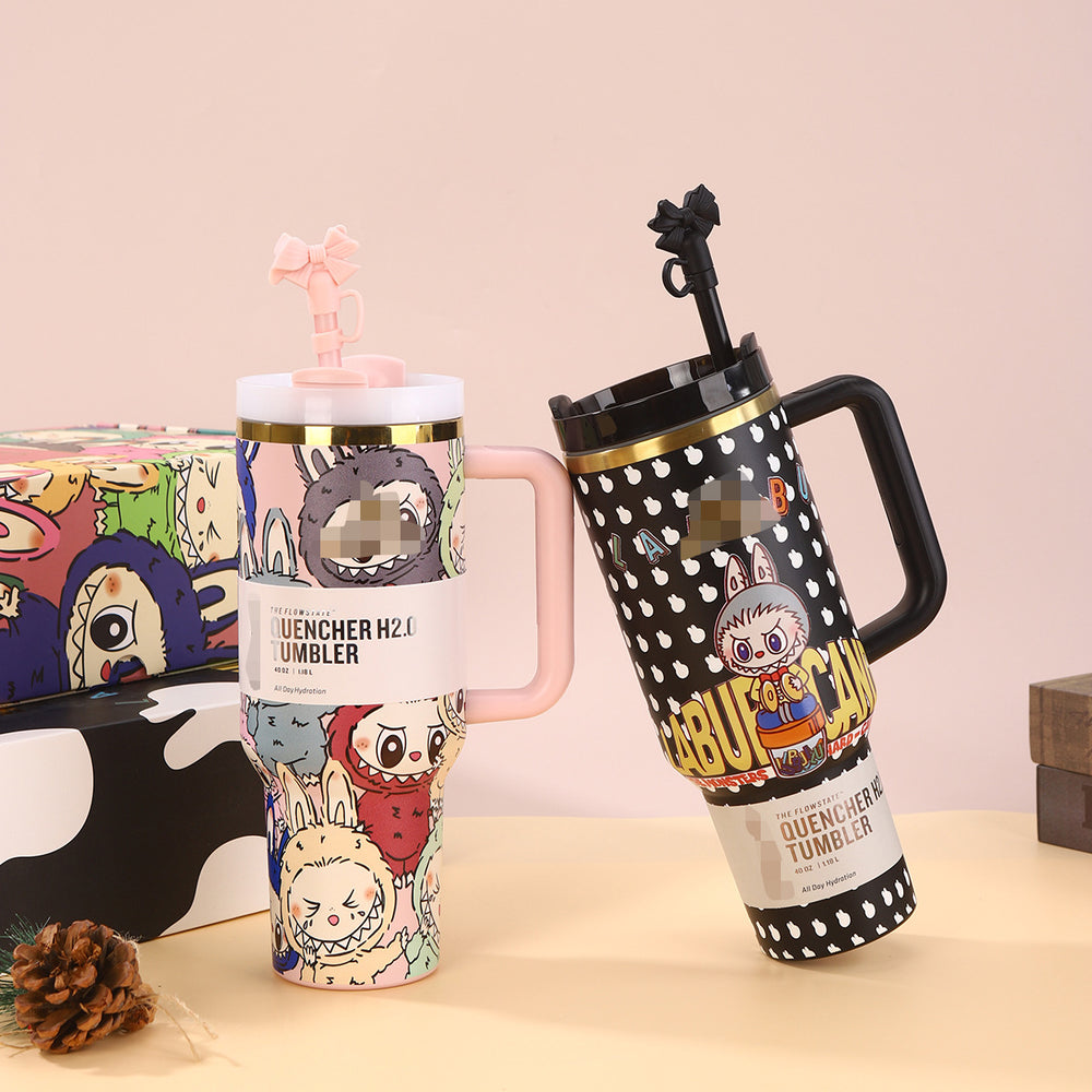 Cartoon labubu stanley 40oz ice tumbler 304 stainless steel insulated mug - large capacity portable travel cup