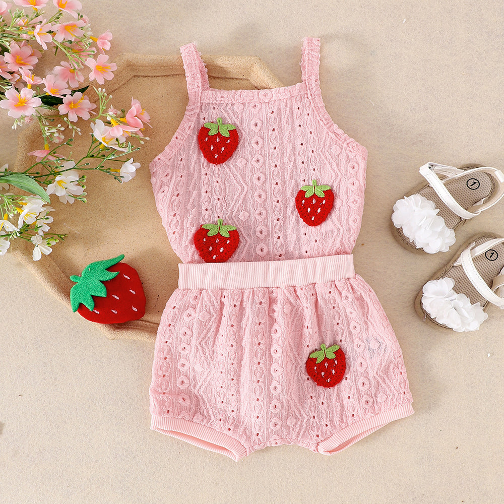 Children's clothing  cross-border fashion strawberry chapter off-white camisole + shorts summer new