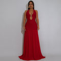 C7562 cross-border   fashion women's halter neck cutout dress for banquets and vacations