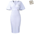 C8633 african foreign trade women's  lantern sleeve summer v-neck fashion bodycon slit midi dress