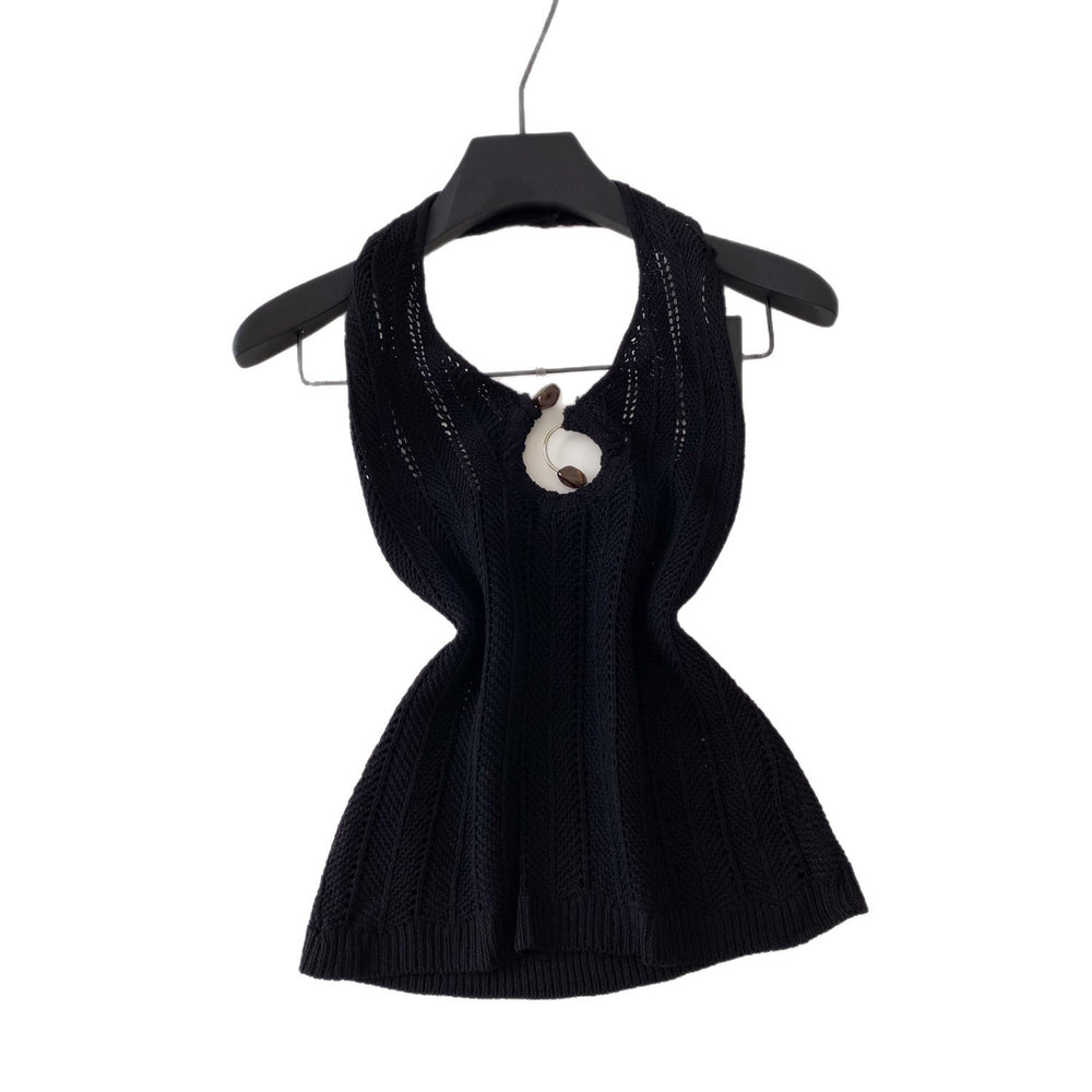 Korean style halter knit cutout camisole - women's summer outerwear, designer cutout slim fit, commute chic top