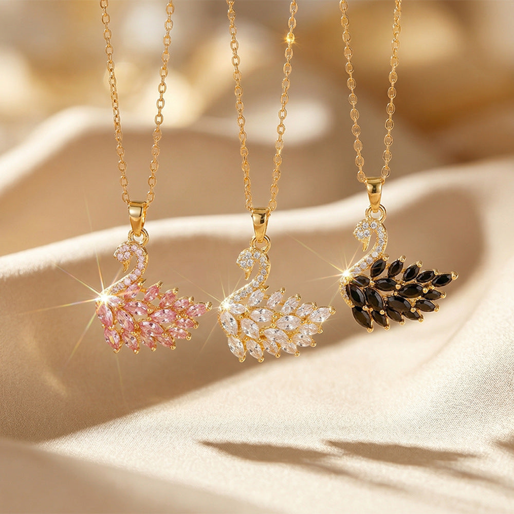Popular popular light luxury copper inlaid zirconium full diamond swan necklace light luxury niche versatile fashion titanium steel clavicle chain jewelry