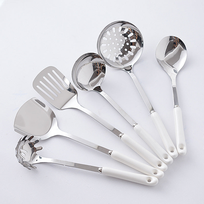 Nordic stainless steel kitchen utensil set - complete 7-piece cookware set: spatula, stir-fry spatula, spoon, ladle, and skimmer - wholesale