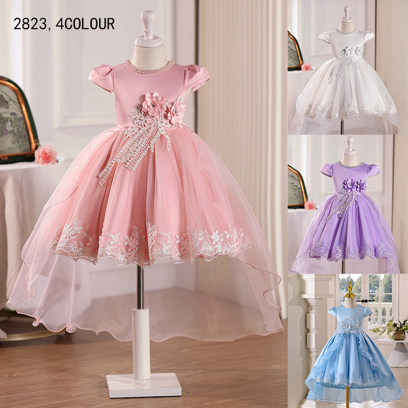 personalized girl dress with tail, short in front and long in back, eleganceelegant flower girl wedding dress, accessible luxury style niche style skirt