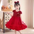 Ready-to-ship girls' short-sleeve sequin tutu princess dress - mesh children's skirt, perfect for 3-12 year olds, birthday celebrations, and first birthday parties