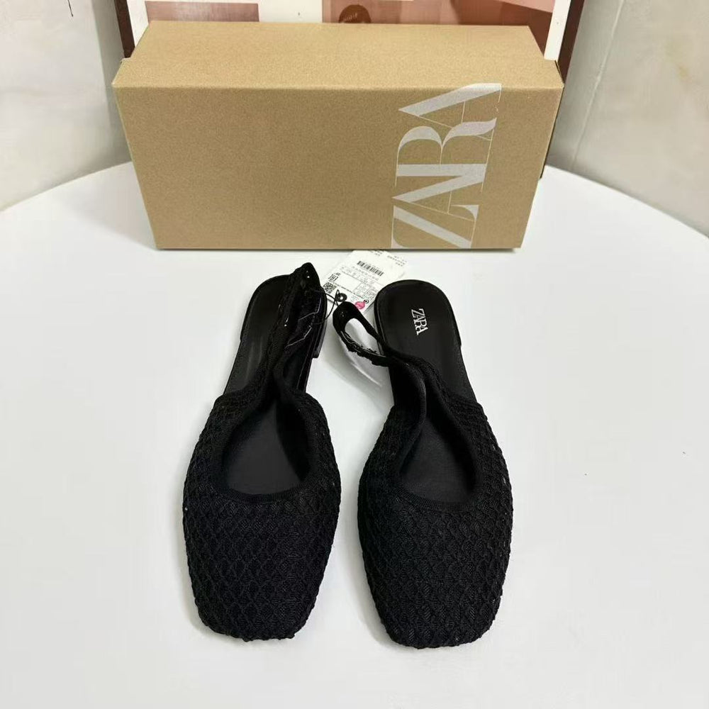Za korean style mesh fishnet closed-toe sandals women's 2025 new summer niche flat backless sandals single shoes women