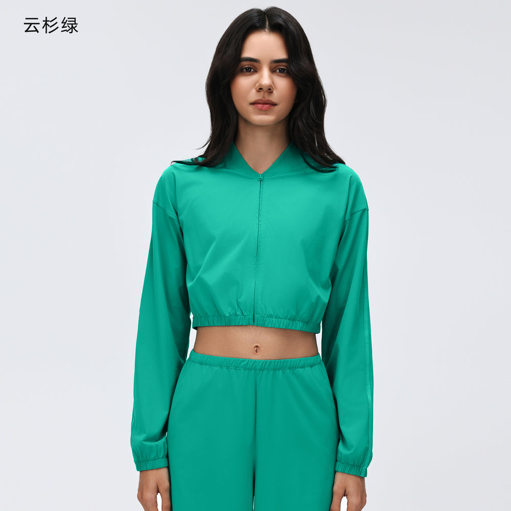 Women's outdoor sports fitness outfit set - lightweight long sleeve zip-up jacket & loose fit straight leg casual active pants