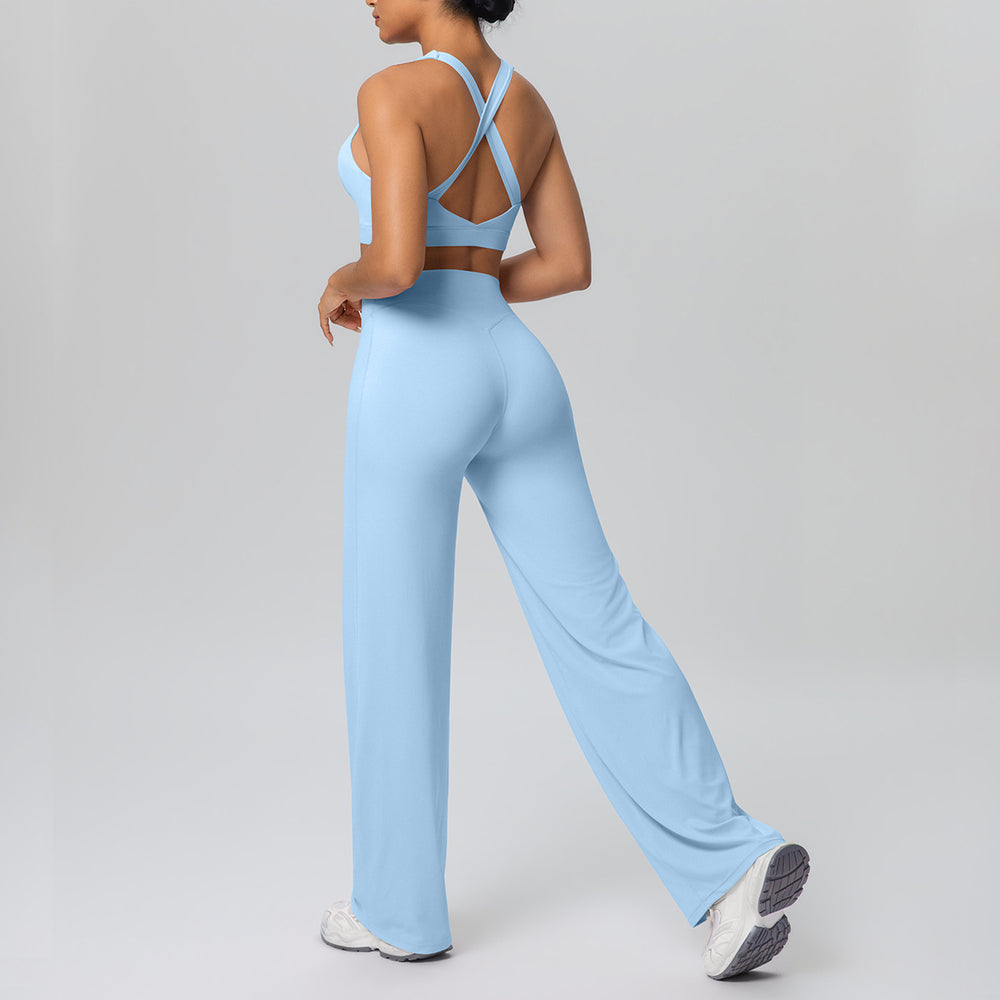 fashionpure color double-sided brushed back cross sports intimates yoga suit running fitness two-piece set