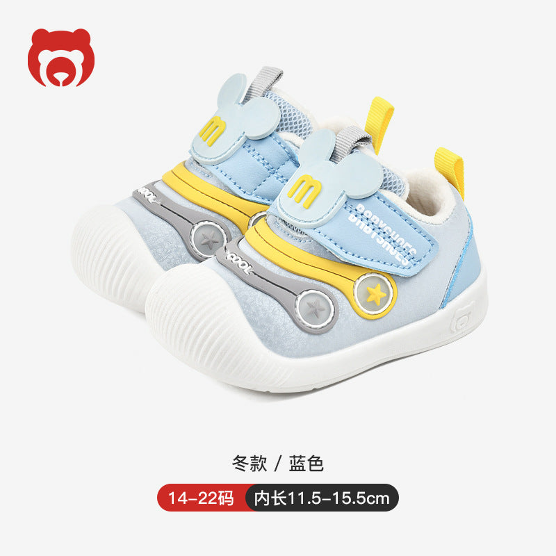 Toddler shoes for baby boys 0-1-3 years old, autumn/winter infant and toddler shoes for baby girls, soft sole functional fleece-lined thickened cotton shoes