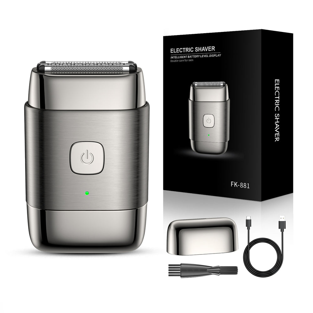 New reciprocating electric shaver with alloy housing, floating triple-blade head, and portable design for men