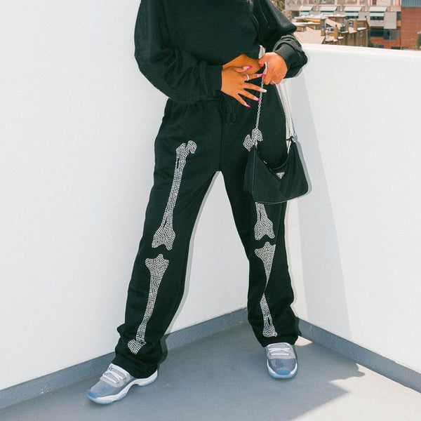 Freite 2023 autumn new products European and American women's clothing fashion trend hot diamond skull sweatpants casual pants women's 7342PG