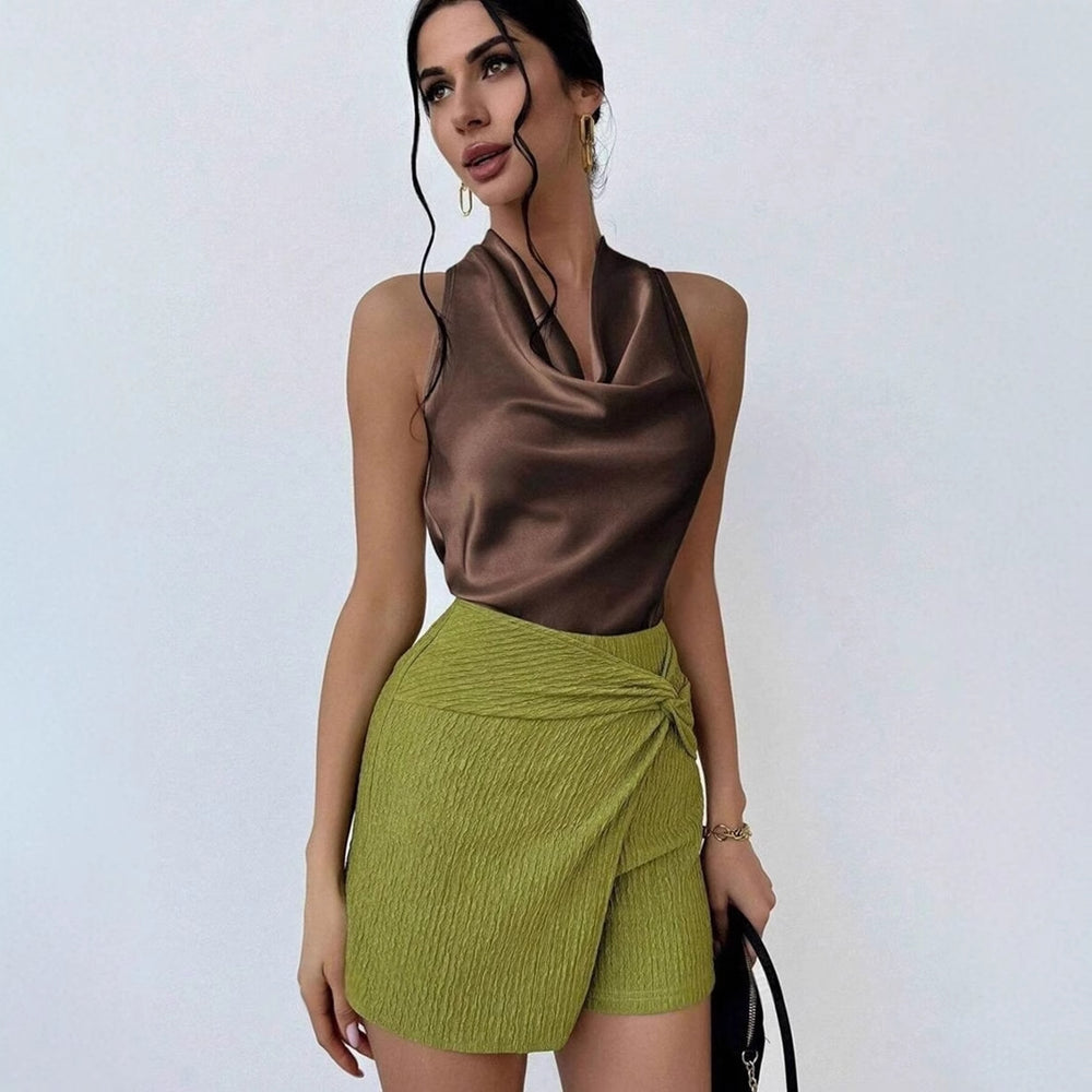 women's sexy sleeveless satin shirt  spring and summer  fashion work women's shirt