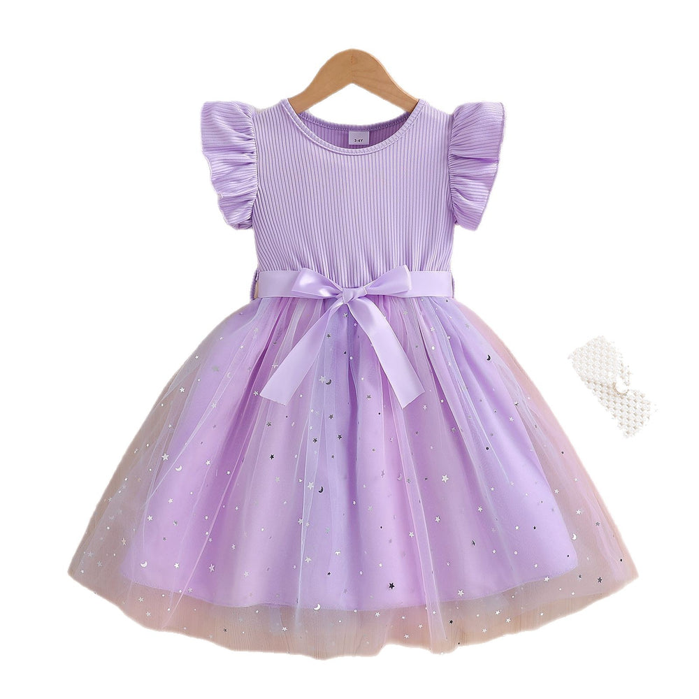 Exportgirldresssummer style flying sleeve mesh princess dress kids mesh skirt autumn birthday dress