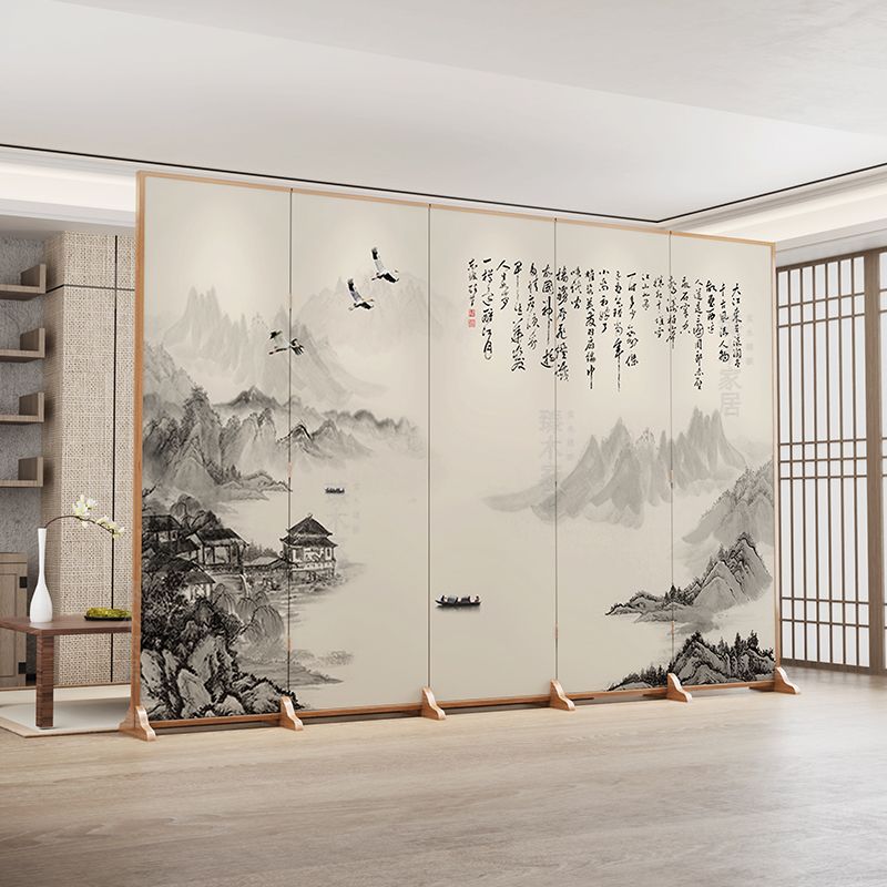 Used folding screen partition - premium living room accent, mobile office divider, simple live stream backdrop, creamy style