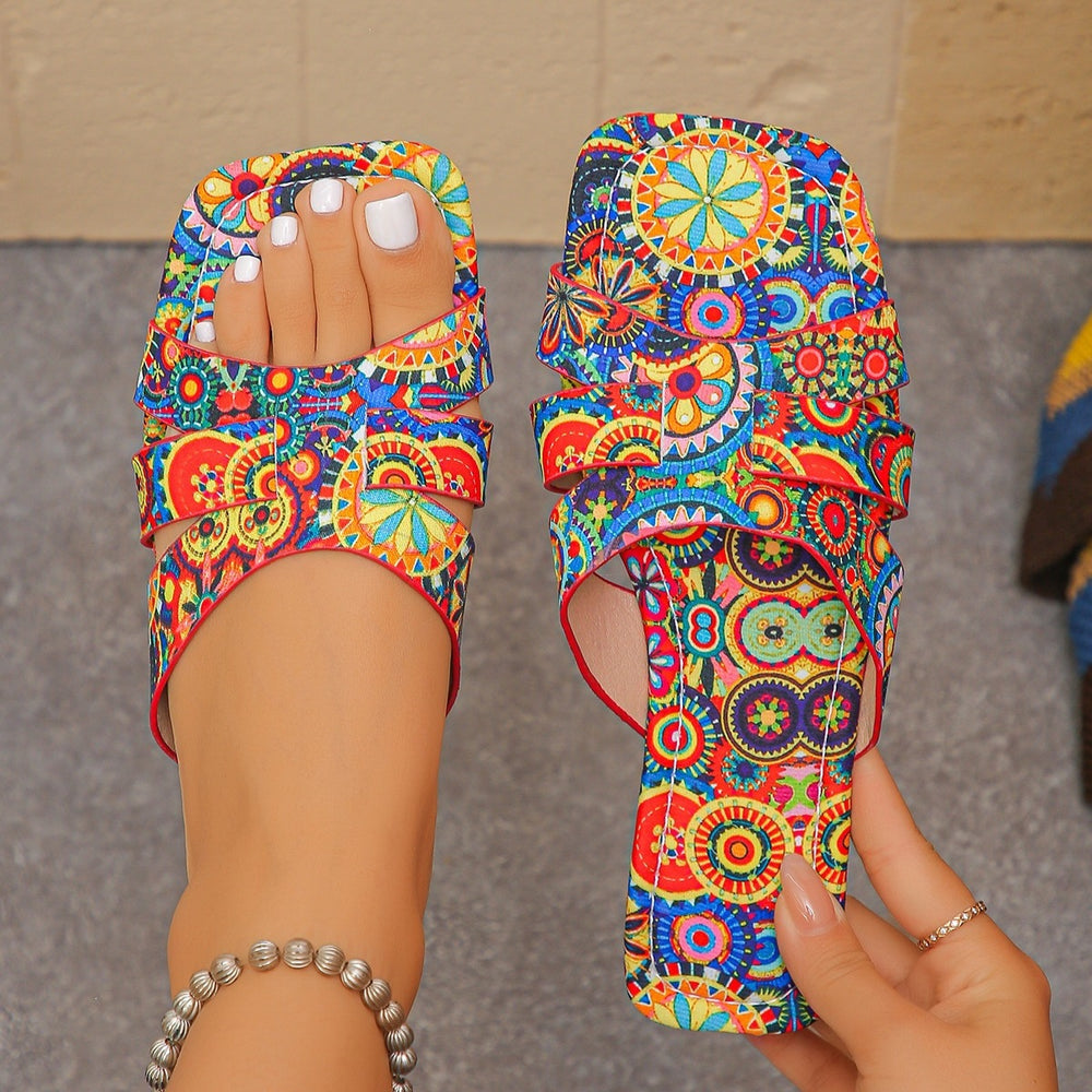 Plus size women's ethnic style sandals for export - new summer  breathable printed open-toe roman sandals and slippers