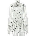European and american style ins foreign trade black and white printed women's polka dot waist pleated a-line skirt halter sleeveless short dress trendy
