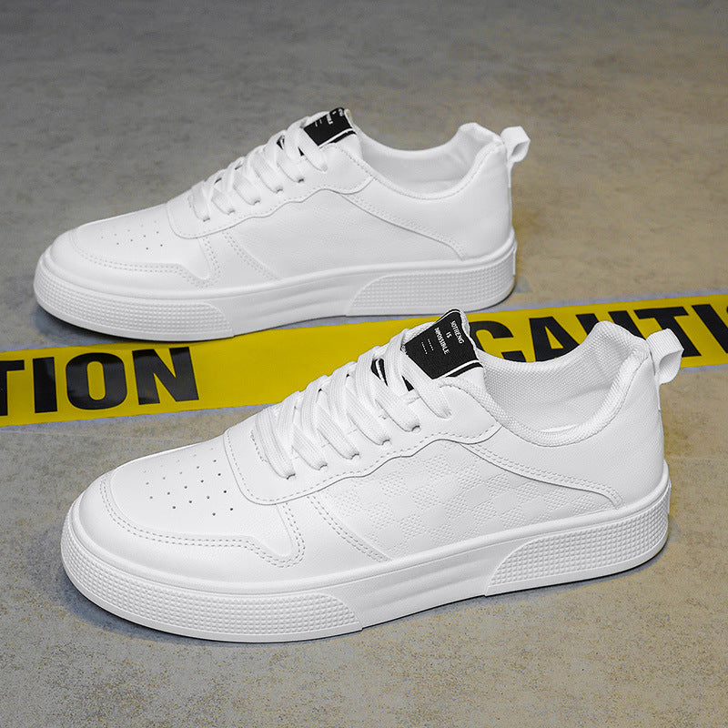 Men's winter breathable leather white sneakers - trendy, versatile, athletic & casual low-top skate shoes for men