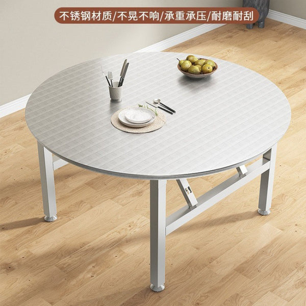 Extra thick stainless steel folding table large stall desktop round dining table small apartment rental house rural household table