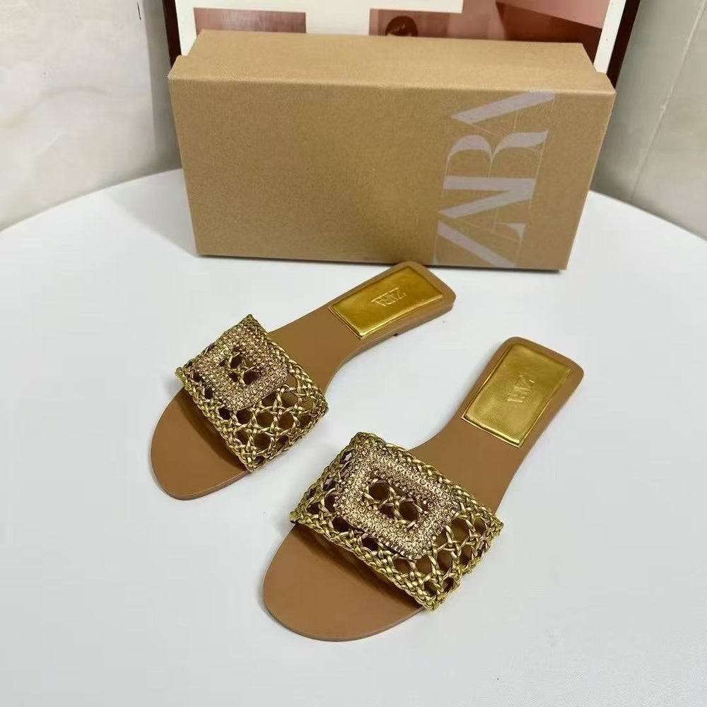 2025 summer new arrival: women's round-toe high heel espadrille sandals - openwork knit, apricot color - wholesale