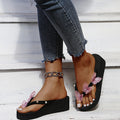2024 summer new korean style wedge heel slippers women's lace butterfly pearl platform thick sole sandals flip flops
