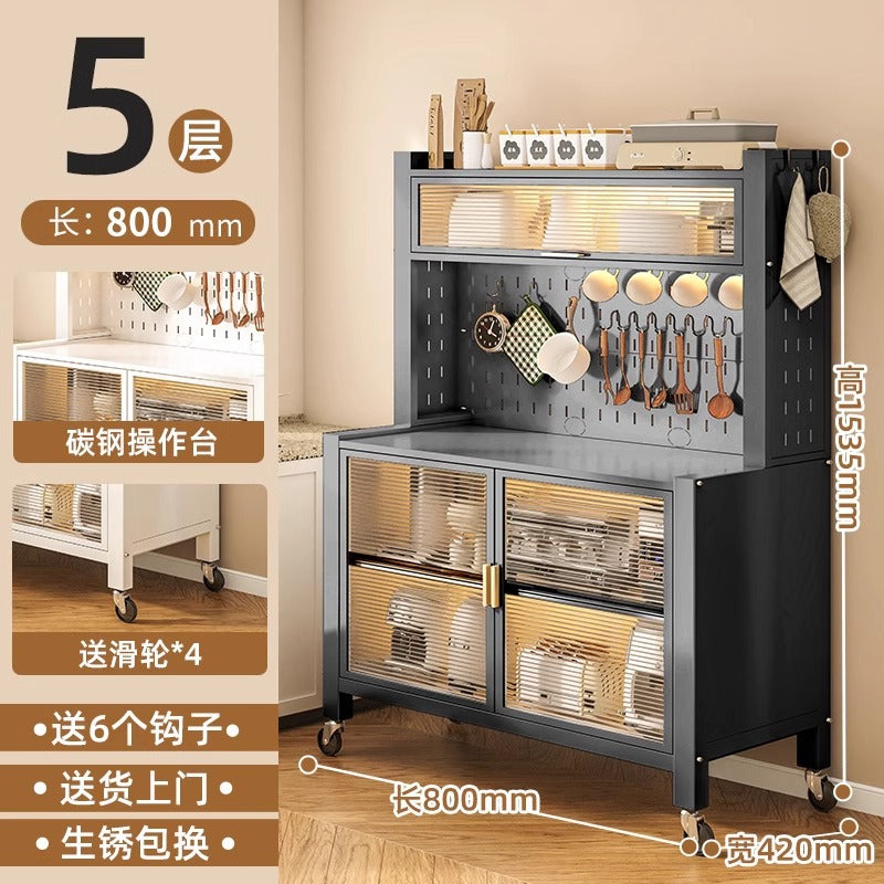 Kitchen multi-tier sideboard floor cabinet multifunctional storage rack microwave oven oven steel storage cabinet household storage cabinet