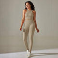 European and american seamless yoga outfit for women: shaping top, sports tank top, high-waisted tummy control leggings, fitness set
