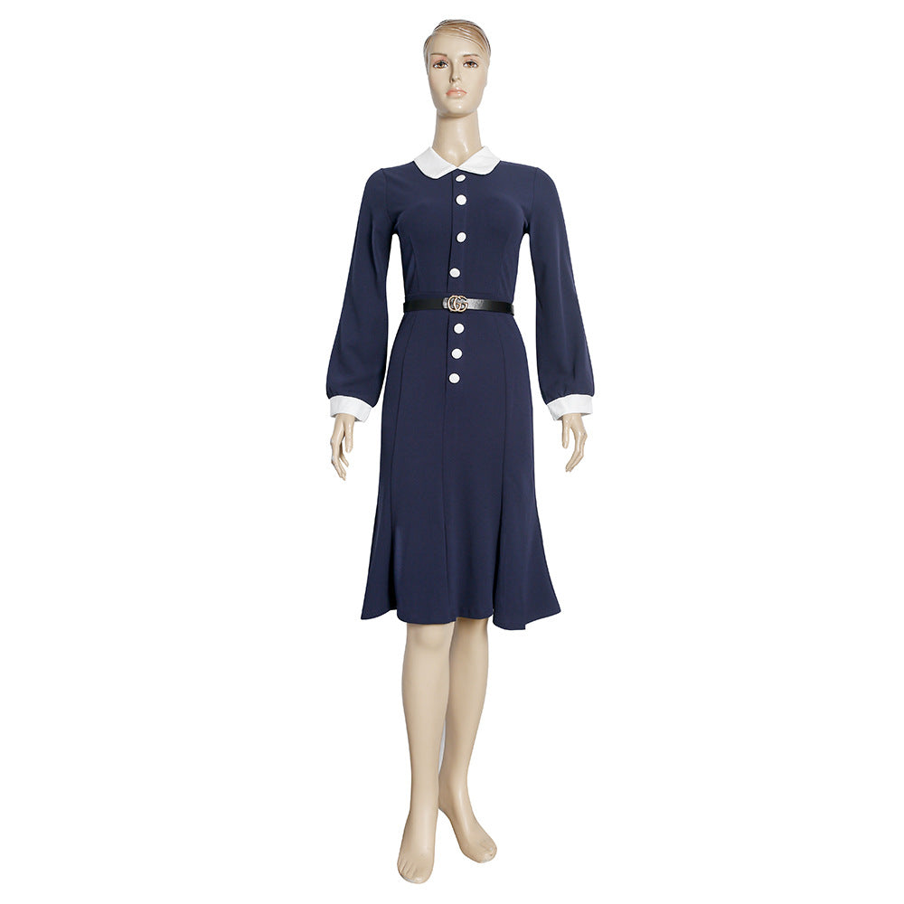 Kayaat cross-border african plus size women's clothing long sleeve slimming look high socialite doll collar dress with belt