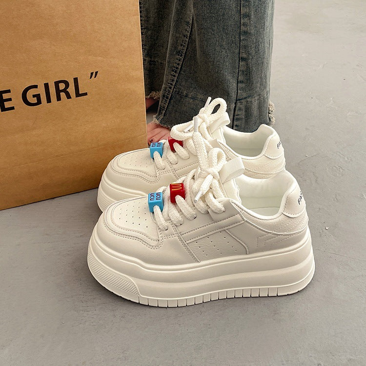 Women's white sneakers with hidden wedge heel - 2025 hot new spring/autumn style, premium thick sole platform, bestselling casual athletic shoes